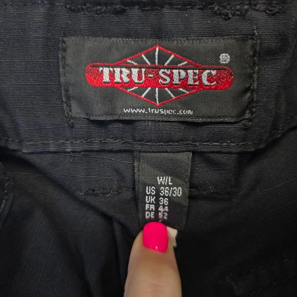 True Spec Pants Mens 36x30‎ Black Cargo Ripstop Fabric Rugged Hiking Trekking